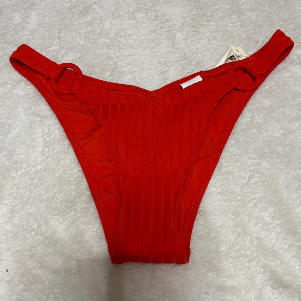 aerie Red Ribbed Bikini Bottom with Hip Ring